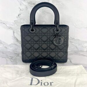 Authentic Medium Lady Dior Bag, Ultra Matte Black